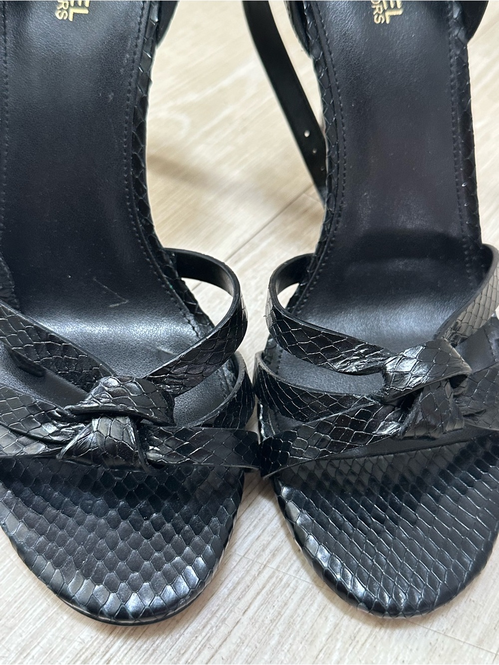 Nvr Worn New Michael Kors Black Snake-Embossed Stiletto Ankle-Strap Sandals - Picture 7 of 8